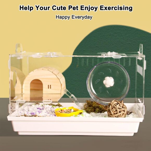 6.7inch Hamster Exercise Wheel, FHDUSRYO Transparent Hamster Running Wheel with Metal Stand, Silent Spinner Hamster Wheel, Pet Running Toy Cage Accessory for Small Animals, Mice Rat, Hedgehog