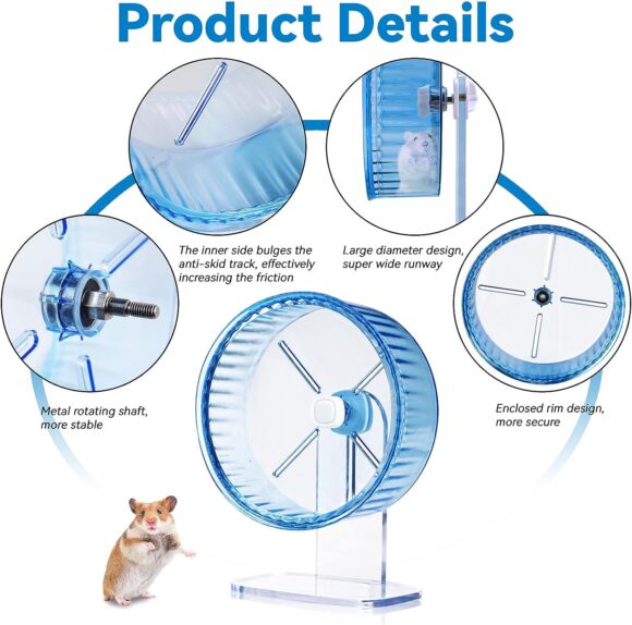 9 in Hamster Wheel, Adjustable Chinchilla Wheel, Silent Spinner Hamster Wheel, Hedgehog Mouse Wheel for Dwarf Syrian Gerbils Mice and Other Small Size Pet (9 Inch, Blue)