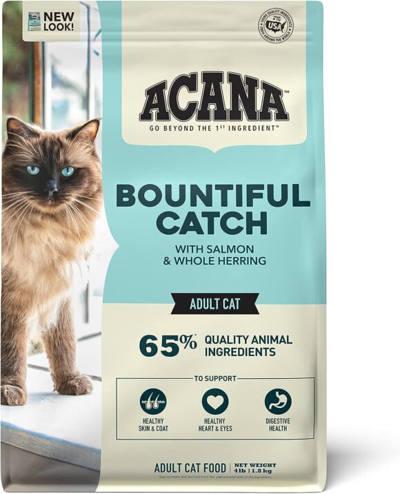 ACANA Bountiful Catch Dry Cat Food for Adult Cats, Salmon and Whole Herring Recipe, Fish Cat Food, 4lb