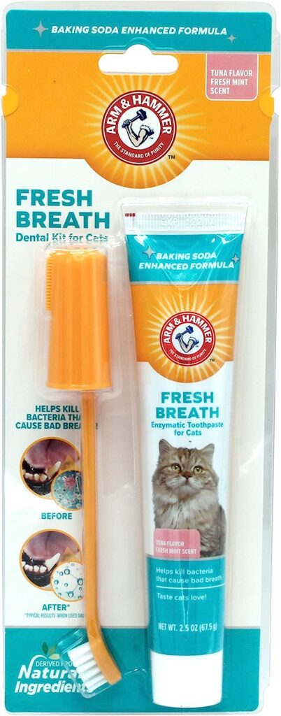 Arm  Hammer for Pets Dental Kit for Cats | Eliminates Bad Breath | 3 Piece Set Includes Cat Toothpaste, Cat Toothbrush  Cat Fingerbrush in Tasty Tuna Flavor,2.5 ounces