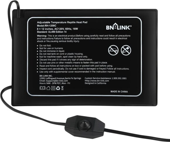 BN-LINK Reptile Heating Pad 8 X 12 with Adjust Knob, Adjustable Temperature Electric Indoor Under Tank Terrarium Heating Mat Waterproof for Turtles, Lizards, Frogs, and Other Reptiles