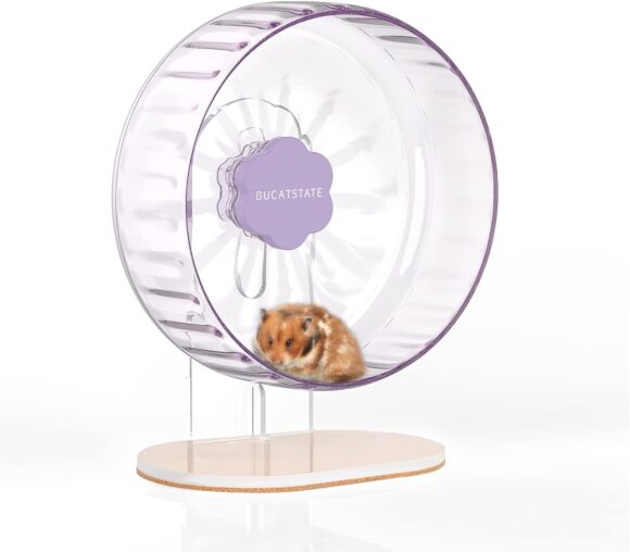 BUCATSTATE Hamster Wheel Super-Silent 10.2 with Adjustable Base Dual-Bearing Exercise Wheel Quiet Spinning Running Wheel for Dwarf Syrian Hamster Gerbils and Other Small Animals (Purple)