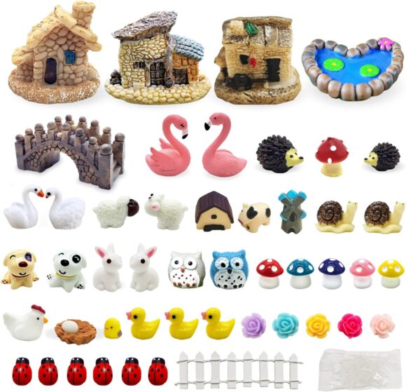 Dracarys Selected 50 Pieces Fairy Garden Accessories, Animals, Miniature Figurines, Micro Landscape Ornaments Kit, DIY , Environmental Resin