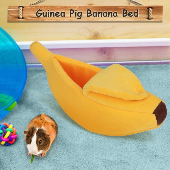 GNEORA Bed Cave Hideout Rat Hamster Bed House Small Animal Houses  Habitats Warm Hideout Cozy Banana Bed for Hedgehog Rat Chinchilla Guinea Pigs Ferret Snake Yellow…