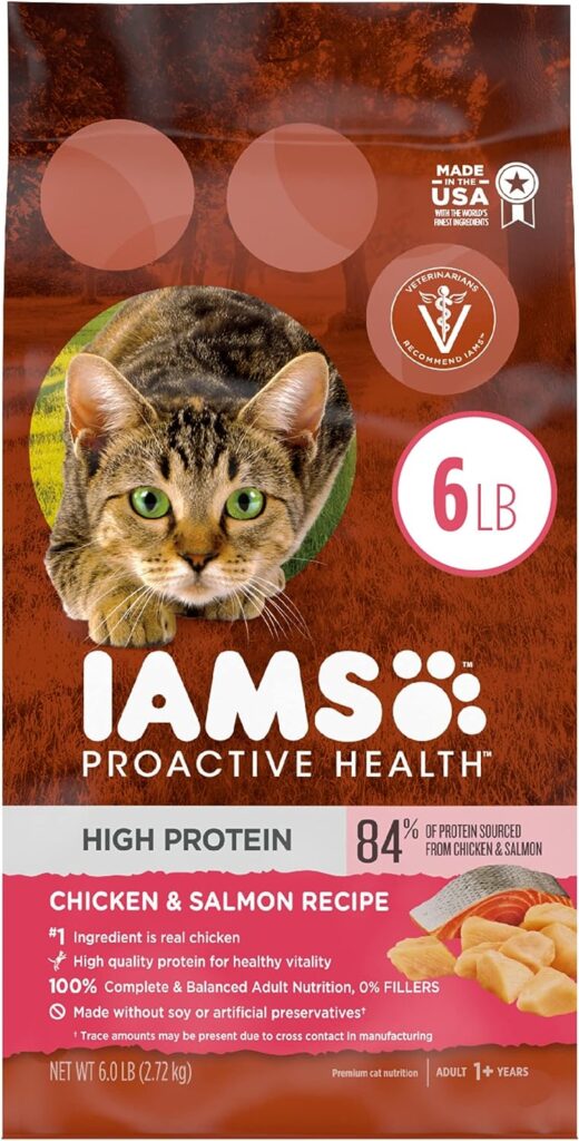 IAMS PROACTIVE HEALTH High Protein Adult Dry Cat Food with Chicken  Salmon Cat Kibble, 6 lb. Bag
