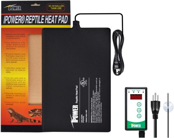 iPower 8 by 12-inch Under Tank Heat Mat Reptile Heating pad with Digital Temperature Control Thermostat Combo Set for Amphibians Hermit Crab Snake Lizard (PTHTPDCTRLHTPDL)
