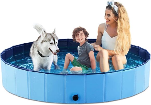 Jasonwell Foldable Dog Pet Bath Pool Collapsible Dog Pet Pool Bathing Tub Kiddie Pool for Dogs Cats and Kids (71inch.D x 11.8inch.H, Blue)