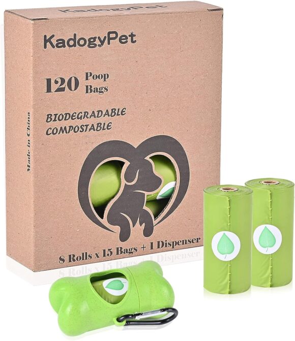 KadogyPet Dog Poo Bags, 120 Counts Biodegradable Waste Bag Refill Rolls for Dogs, Leak Proof, Extra Thick, Lavender Scented, Dispenser Included