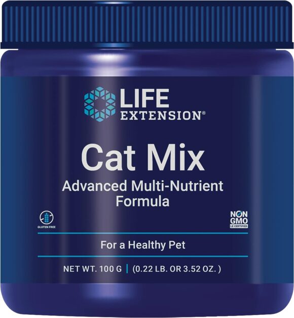 Life Extension Cat Mix – For Heart, Kidney  Pancreatic Function + Gut Health –with Vitamins  Essential Nutrients - Formula For Kitty - Gluten-Free, Non-GMO – Net Wt.100 Grams (85 Servings)