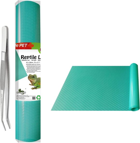 MCLANZOO Bearded Dragon Tank Accessories Reptile Liner 79*17.7, Reptile Terrarium Carpet Bedding Substrate Non-Adhesive for Leopard Gecko Snake, Lizard and Tortoise with Tweezers Feeding Tong (Blue)