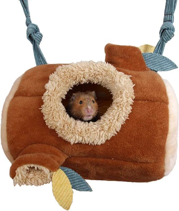 MQ Hamster Hammock Hamster Hanging Bed Hammock Toy Cage Accessories Warm Fleece Nest for Rodents Sugar Glider Guinea Pig (Brown)