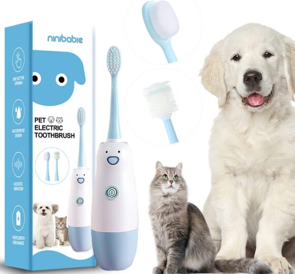 Ninibabie Dog Toothbrush,Cat Toothbrush Kit with 3 Replacement Head, Electric Toothbrush for Dogs,Pet Dental Cleaning Kit Suitable for All Cats and Dogs,Remove Bad Breath Tartar