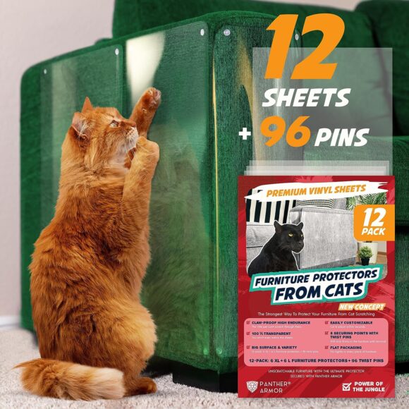 Panther Armor 12-Pack Furniture Protectors from Cats Scratch - Couch Protector for Cats - Anti Cat Scratch Furniture Protector - Couch Guards for Cats - Sofa Corner Scratching Training Tape Deterrent