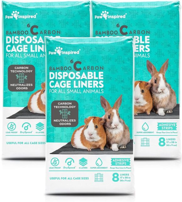 Paw Inspired Disposable Guinea Pig Cage Liners | Bamboo Charcoal Odor Controlling | Super Absorbent Liners Pee Pads for Ferrets, Rabbits, Hamsters, and Small Animals (28 x 17 (CC 2 x 1), 24 Count)