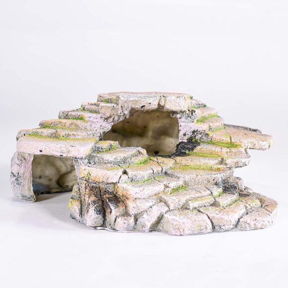 PENN-PLAX Reptology Shale Scape Step Ledge  Cave Hideout – Decorative Resin for Aquariums  Terrariums – Great for Reptiles, Amphibians, and Fish – Medium