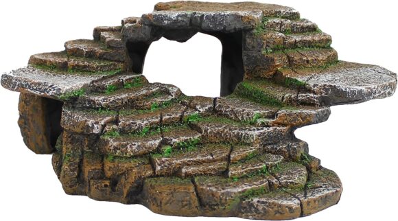 PENN-PLAX Reptology Shale Scape Step Ledge  Cave Hideout – Decorative Resin for Aquariums  Terrariums – Great for Reptiles, Amphibians, and Fish – Medium