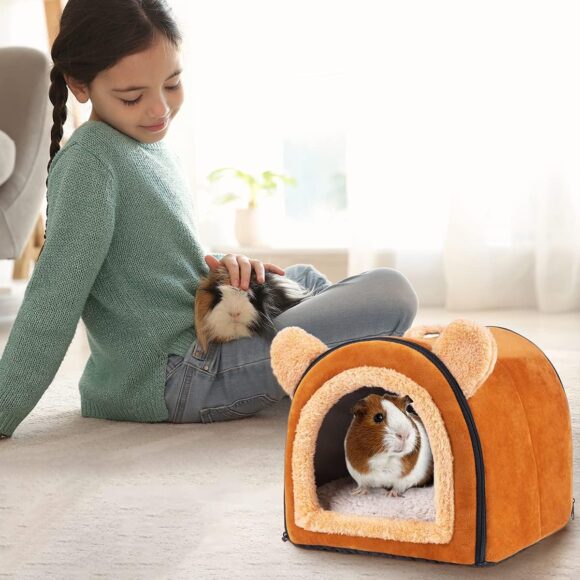 Pet Soft Guinea Pig Bed Rabbit Bed Cozy Guinea Pig Hideout House Bunny Hideout for Rabbits Hamster Bunny Rats Chinchilla Cave Bed Small Animal Bed (Brown)