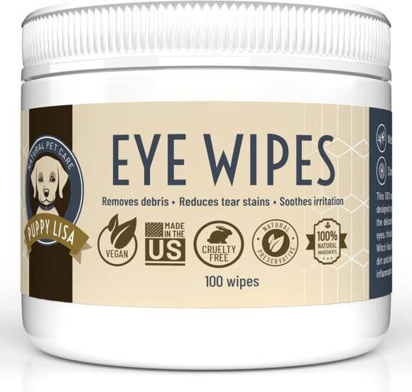 PUPPY LISA Dog Eye Wipes - Tear Stain Remover Made in The US with Natural Ingredients, Non-Irritant for Pet Eyes - with Aloe Vera and Chamomile - Eye Wipes for Dogs with No Artificial Preservatives