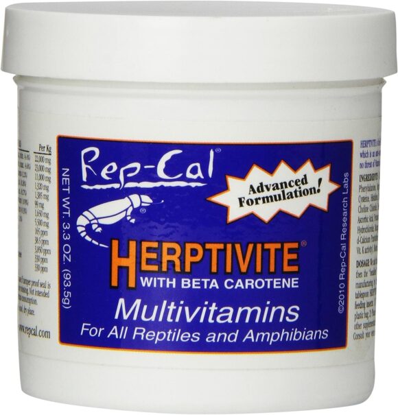 Rep-Cal 52299 SRP00300 Herptivite Multivitamin and Mineral Powder Reptile/Amphibian Supplement, 3.3 oz