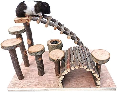 RoseFlower Hamster Playground Wooden Small Animal Activity Toys Set with Wood Feeder Cup Ramp Bridge and Climbing Ladder - Platform Cage Toys for Syrian Hamster Mouse Gerbil Chinchilla Rat #1