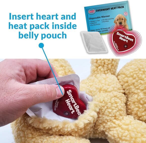 Snuggle Puppy Plus with 3 Heat Packs  All New Smartbeat Motion Activated RealFeel Heartbeat, Pet Anxiety Relief and Calming Aid - Comfort Toy for Behavioral Training (Doodle)