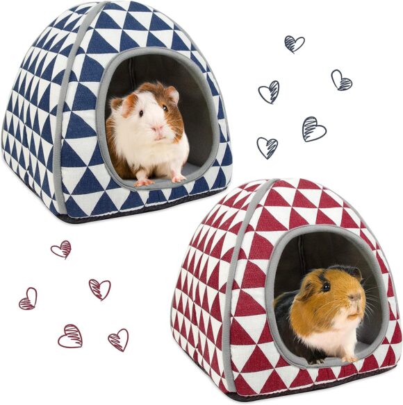 Tierecare 2 Pack Guinea Pig Hideout Hamster Bed Washable Guinea Pig Cage Accessories Cozy House Habitat Hide-Out for Chinchilla Hedgehog Small Animal Supplies