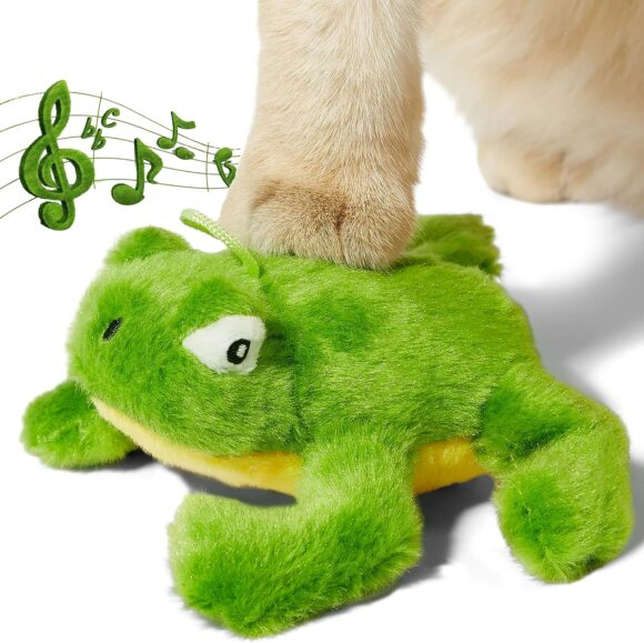 Vealind Interactive Cat Toys Green Frog for Indoor Cat Built-in Catnip with Automatic Crock Touch to Activate Lifelike Sound Toy with Soft Plush Kitty Hanging Toy for Kitten