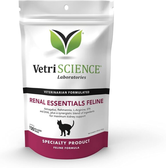 VetriScience Renal Essentials Feline Kidney Supplement for Cats – Kidney and Urinary Tract Support, Cat Kidney Supplement with Astragalus Root, Nettle, Herbs, and Folic Acid