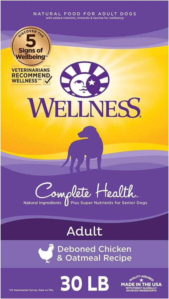Wellness Complete Health Dry Dog Food with Grains, Made in USA with Real Meat  Natural Ingredients, All Breeds, Adult Dogs (Chicken  Oatmeal, 30-lb) – With Nutrients for Immune, Skin,  Coat Support