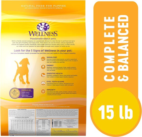 Wellness Complete Health Dry Puppy Food, Chicken, Salmon  Oatmeal, 15-Pound Bag