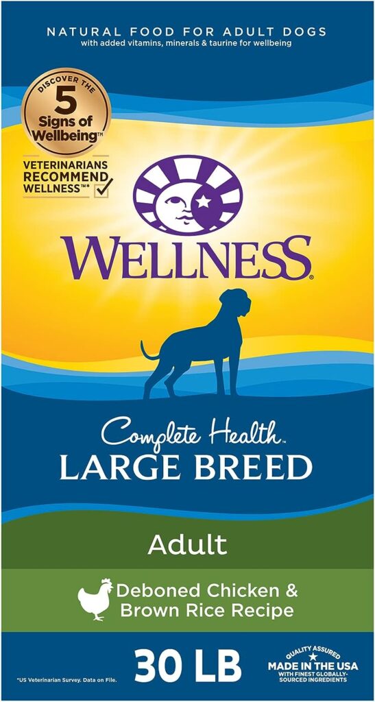 Wellness Complete Health Large Breed Adult Dry Dog Food, No Corn or Wheat, Made in USA with Real Meat, Natural Ingredients, Glucosamine, Probiotics  Omega Fatty Acids (30-Pound Bag)