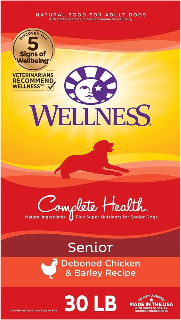 Wellness Complete Health Senior Dry Dog Food with Grains, Natural Ingredients, Made in USA with Real Meat, All Breeds (Chicken  Barley, 30-Pound Bag)