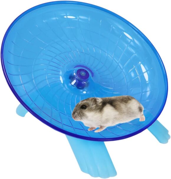 Wontee Hamster Flying Saucer Silent Running Exercise Wheel for Gerbil Rat Mouse Hedgehog Small Animals (Blue)