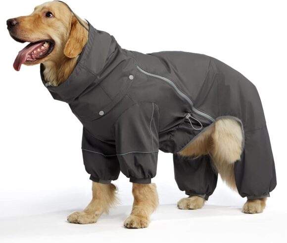 WOOFO Dog Raincoat, Extra Waterproof Dog Rain Jacket for Wet Weather|Full Wrap Design for Full Protection, AdjustableEasy to Wear, Features Detachable Cap and Reflective Strip，Size 2XL