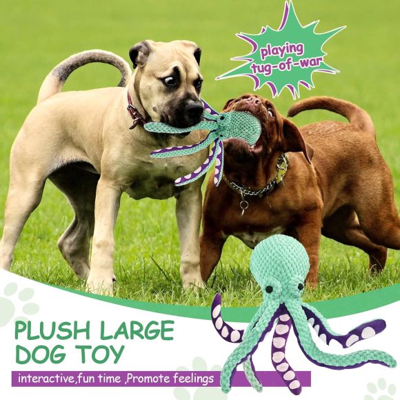 AOTYPE Dog Toys Squeaky Large Dog Toys Crinkle Plush Dog Chew Toys for Large Medium Small Dog Breed, Octopus Stuffed Soft Durable Chew Toys for Teething,Interactive Playing Tug-of-War Dog Toys