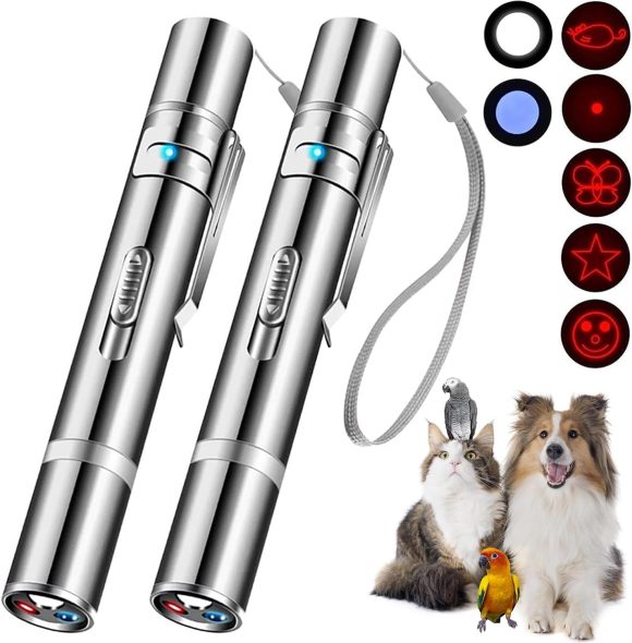 Cowjag Cat Toys, Laser Pointer with 7 Adjustable Patterns, USB Recharge Laser, Long Range and 3 Modes Training Chaser Interactive Toy, Dog Laser Pen Toy