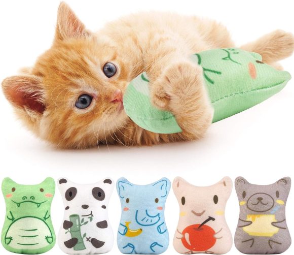 Dorakitten Catnip Toys for Indoor Cats - 5PCS Plush Cat Chew Toys Teething Interactive Catnip Filled Kitten Toy Soft Pet Toy (Animal Shapes)