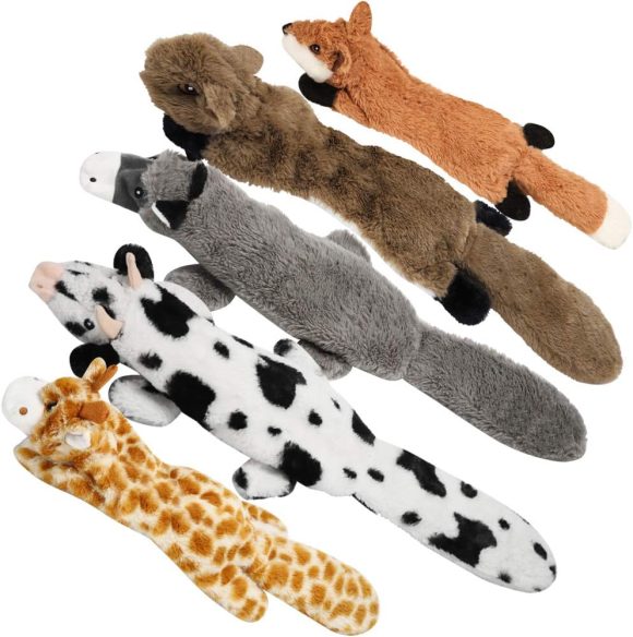 Nocciola 5 PCS Crinkle Dog Squeaky Toys with Double Layer Reinforced Fabric, Durable Plush Dog Toys, No Stuffing Body Dog Toy Set for Small to Large Dogs (5pcs 10 squeakers, Jungle Series1)