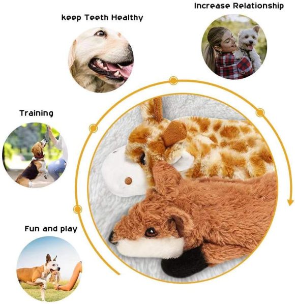 Nocciola 5 PCS Crinkle Dog Squeaky Toys with Double Layer Reinforced Fabric, Durable Plush Dog Toys, No Stuffing Body Dog Toy Set for Small to Large Dogs (5pcs 10 squeakers, Jungle Series1)