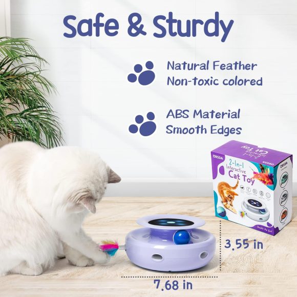 ORSDA 2in1 Interactive Cat Toys for Indoor Cats, Timer Auto On/Off, Cat Toy Balls  Ambush Feather Electronic Cat Toy, Cat Mice Toy for Entertainment with 6pcs Feathers, Dual Power Supplies